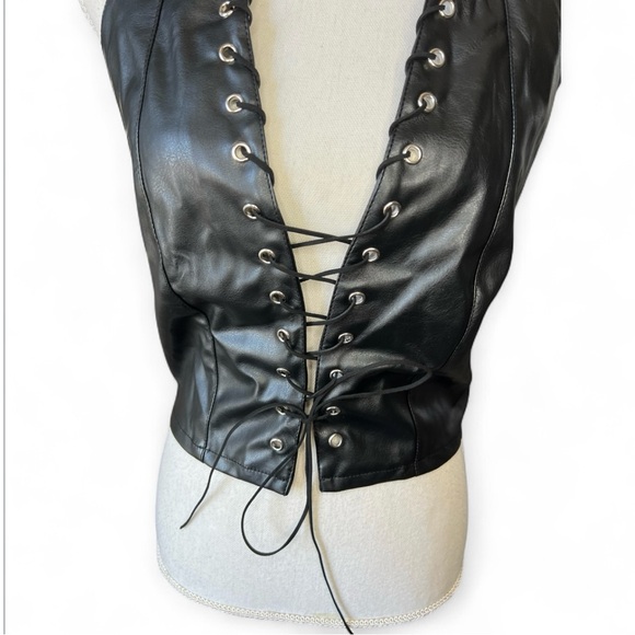 Fashion Nova Black Lace-Up Halter Top NWT whimsigoth biker sexy festival - Picture 3 of 8